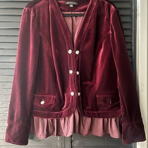 INC International Concepts Red Velvet Blazer with V-Neckline